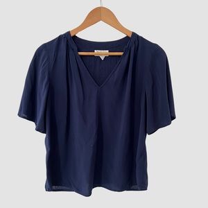 Velvet By Graham Spencer Navy V-Neck Flatter Sleeve Blouse XS ($169)